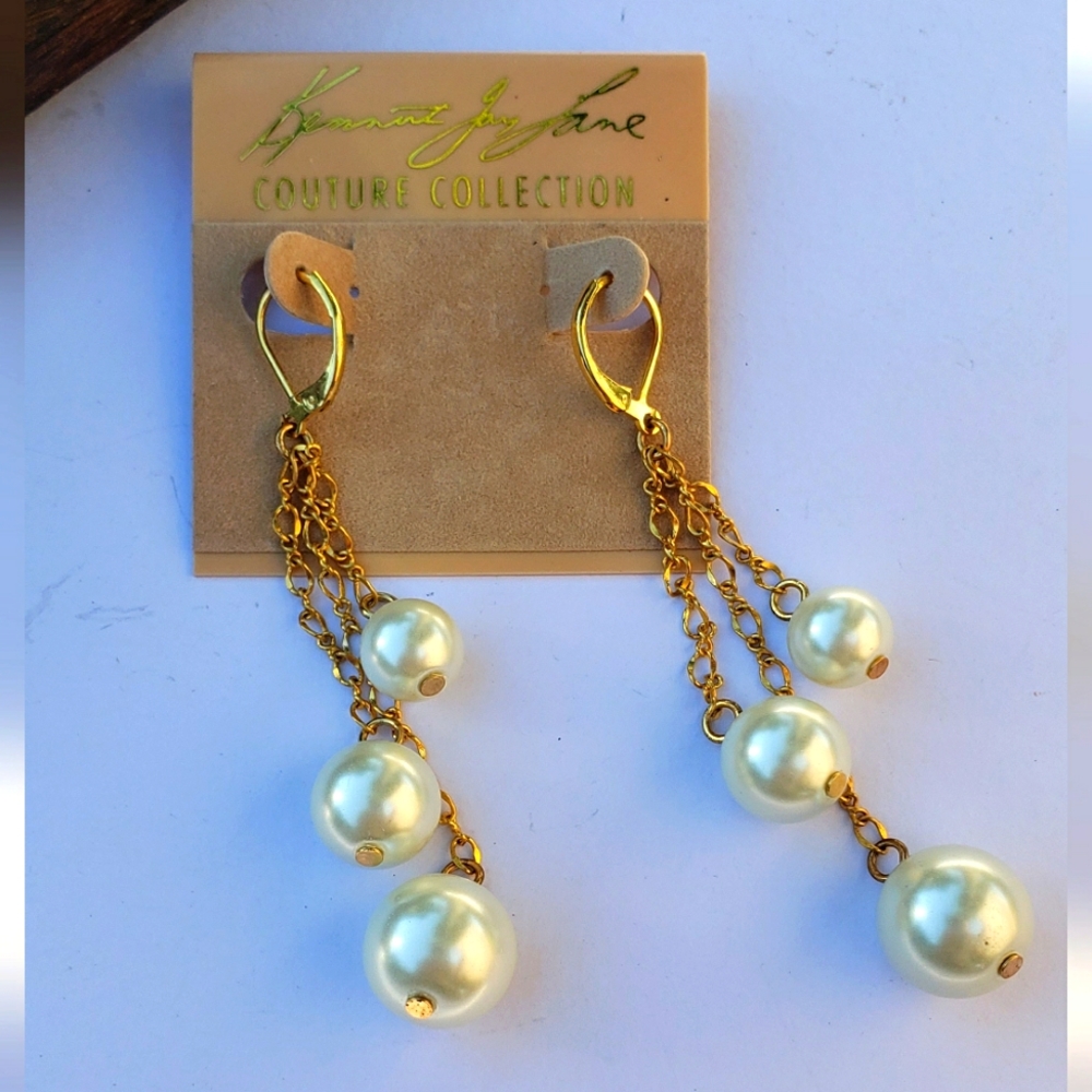 HL413 Kenneth Jay Lane Couture Collection drop long earrings pearls